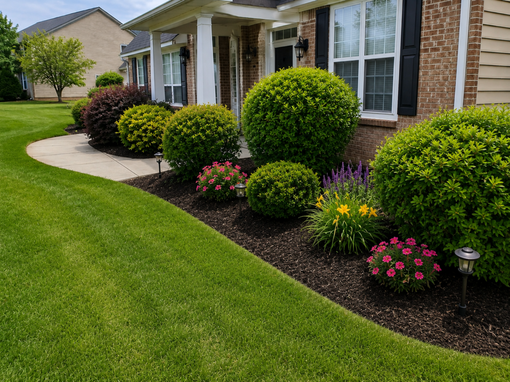 Refreshed landscaping with new mulch, plants and trimwork