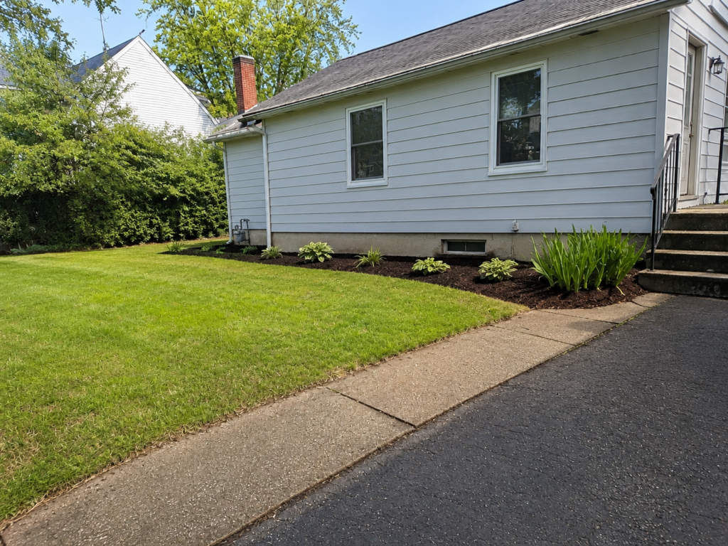 Finished yard area after debris and shrub removal with a cleaner open space