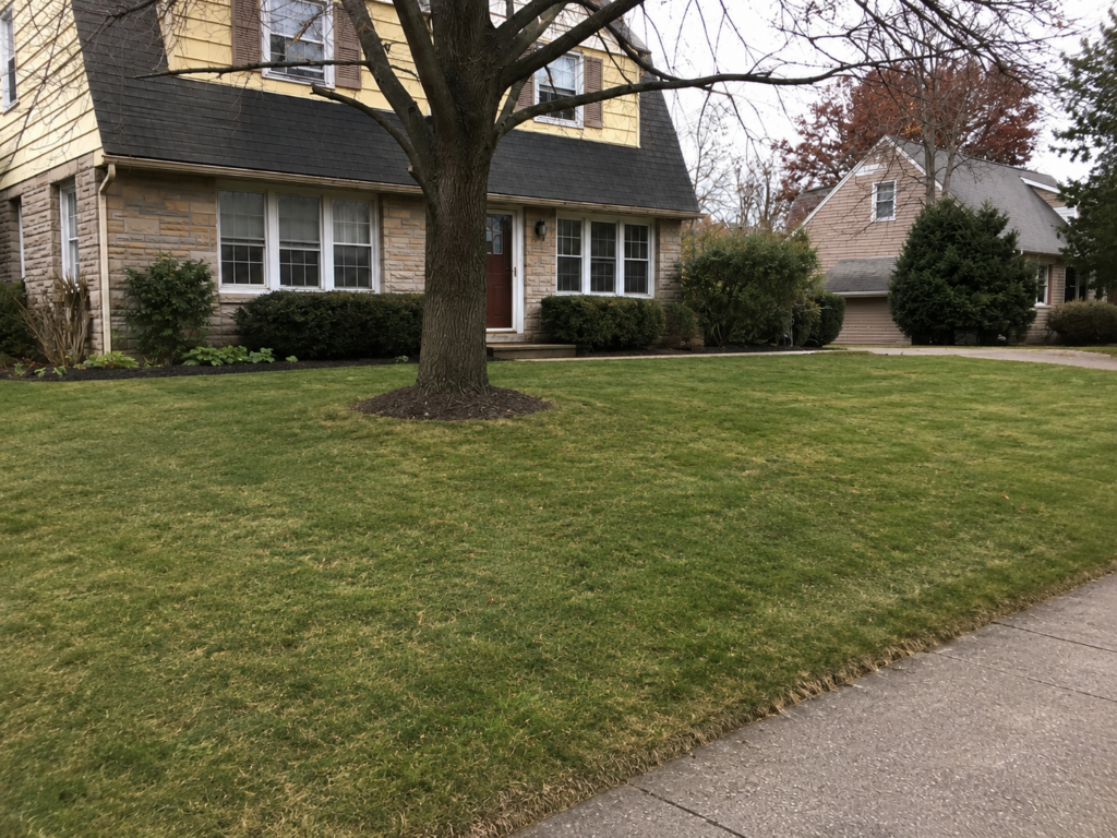 Finished yard after spring and fall cleanup with leaves and debris removed